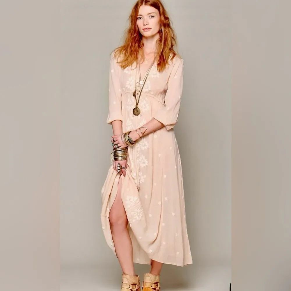 Free People Embroiled Boho Peasant Maxi Dress